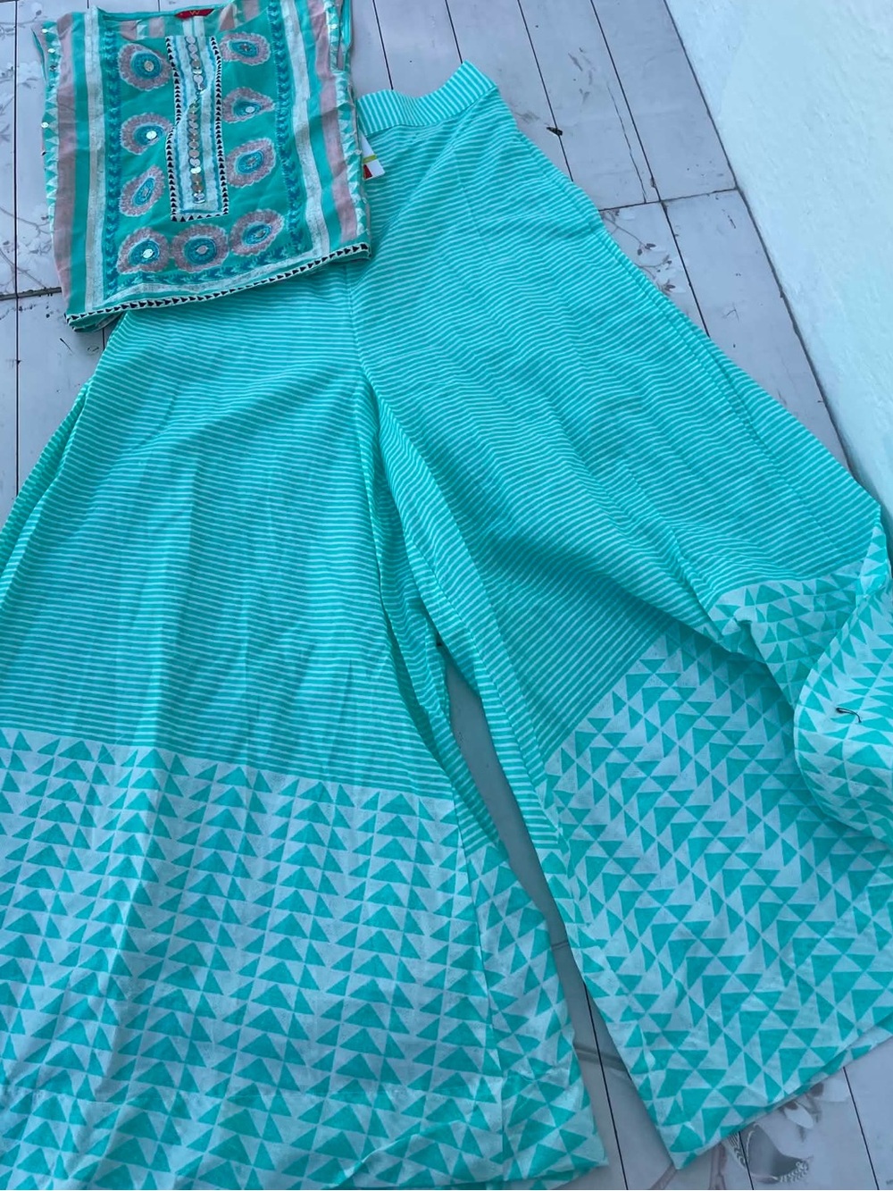 W for Women Turquoise A-Line Printed Skirt